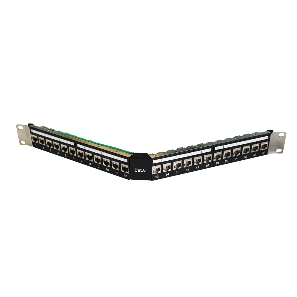  1U 24 portas FTP em ângulo CAT6 Patch Panel com tomadas sem ferramentas