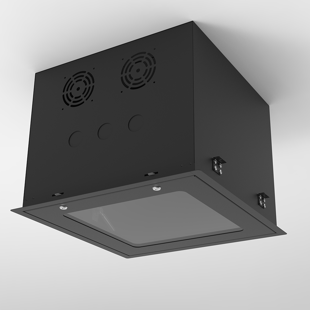 Armário de rack com porta de vidro de 19' embutido no teto 9U | Gabinete de TI que economiza espaço