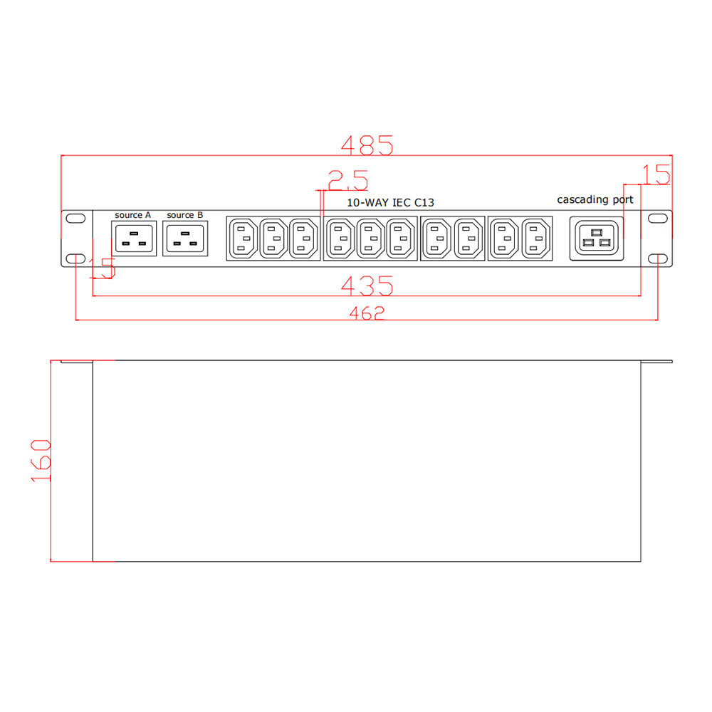 entrada dupla 12 vias C13 STS PDU de comutação de transferência automática