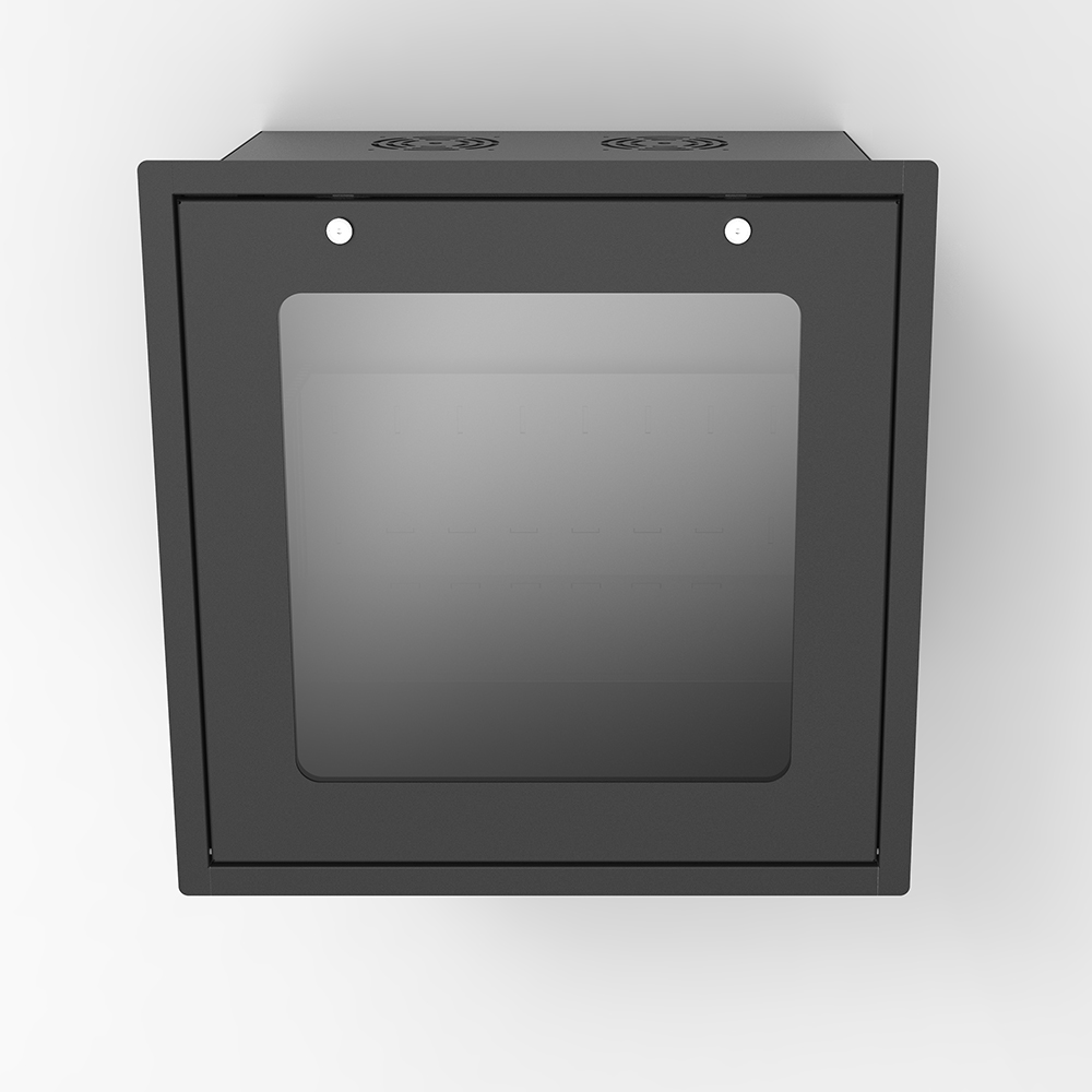 Armário de rack com porta de vidro de 19' embutido no teto 9U | Gabinete de TI que economiza espaço