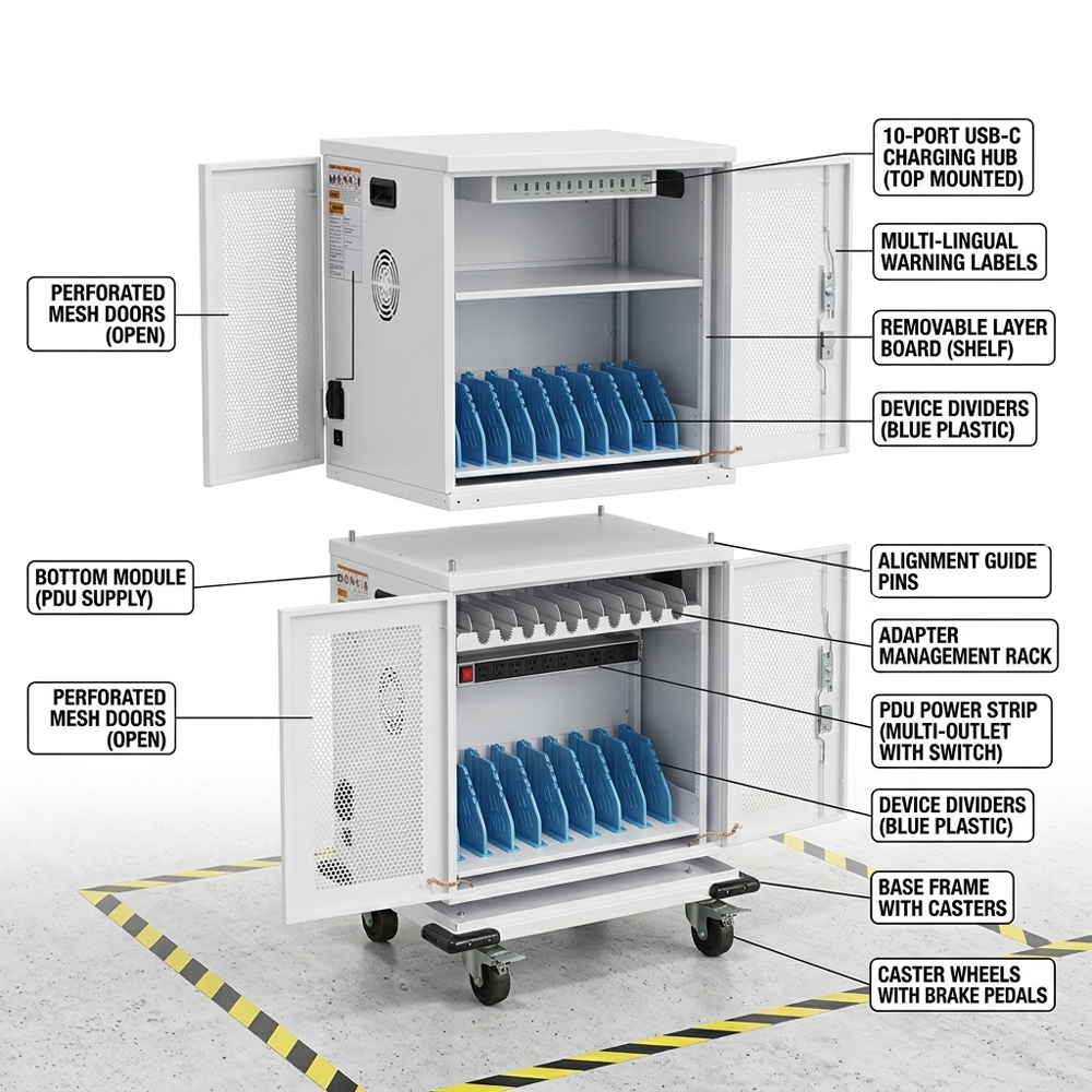 Gabinete de carregamento da série básica Webit de 20 portas – solução de carregamento AC e USB-C segura