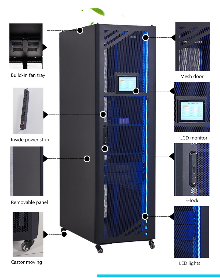 Armário de rack de servidor inteligente de 19' com tela LCD para monitorar e controlar remotamente