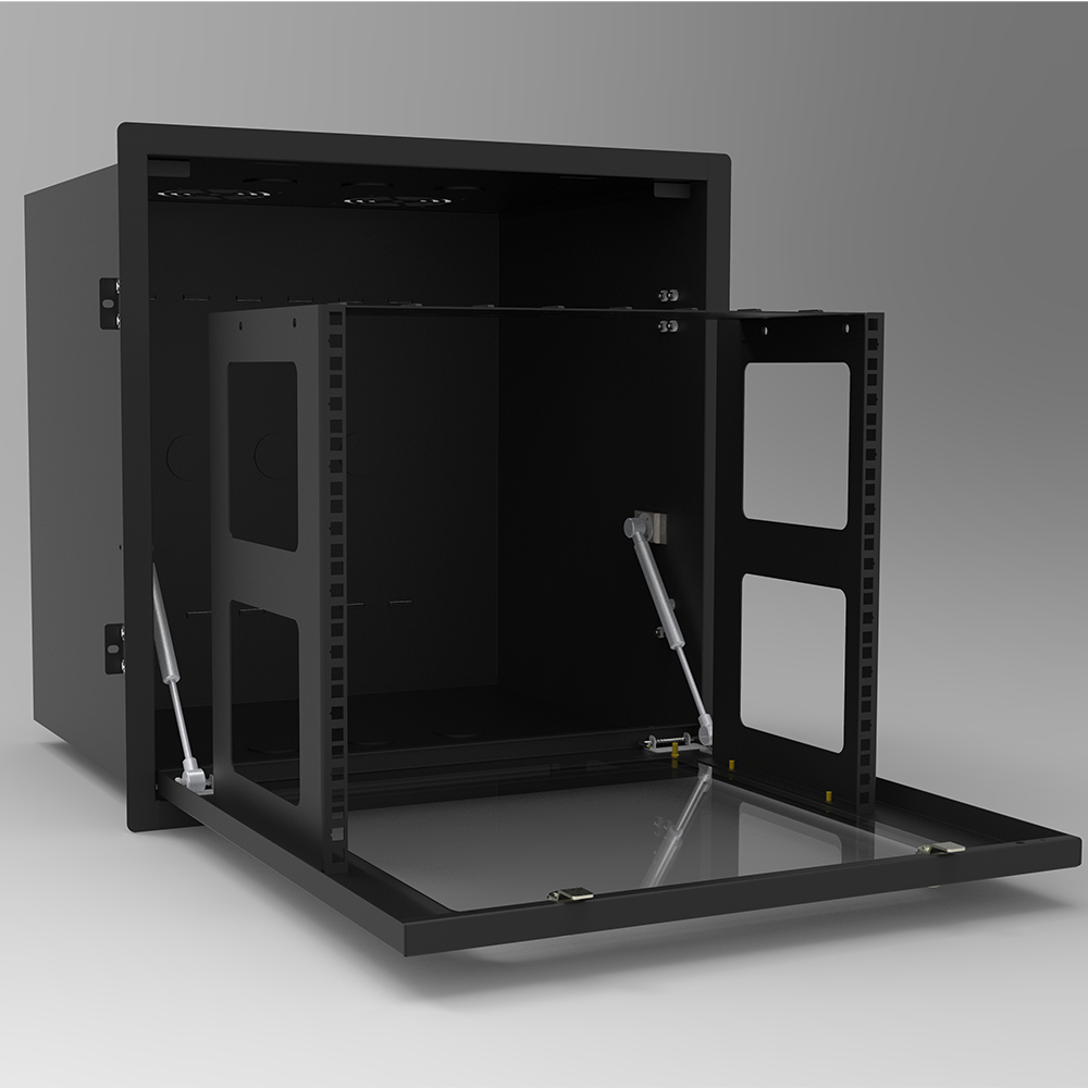 Armário de rack com porta de vidro de 19' embutido no teto 9U | Gabinete de TI que economiza espaço