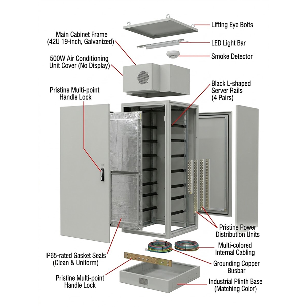 Gabinete de telecomunicações externo IP65 42U 800×800 com ar condicionado e sistema de monitoramento