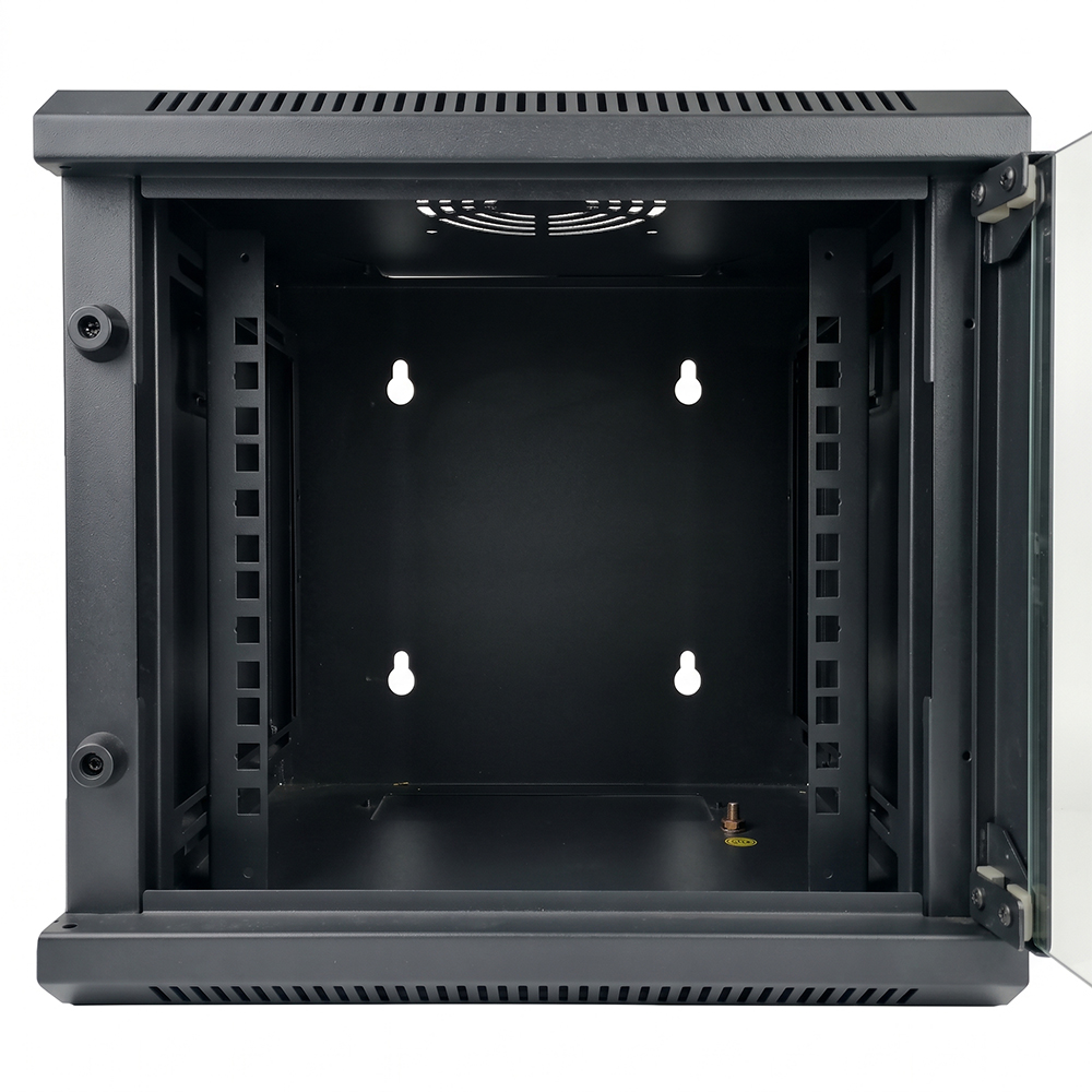 Gabinete de rede para montagem em parede de 10 polegadas - gabinete de rack de mini servidor SOHO compacto com porta de vidro temperado e painéis laterais removíveis (RAL9005 preto)