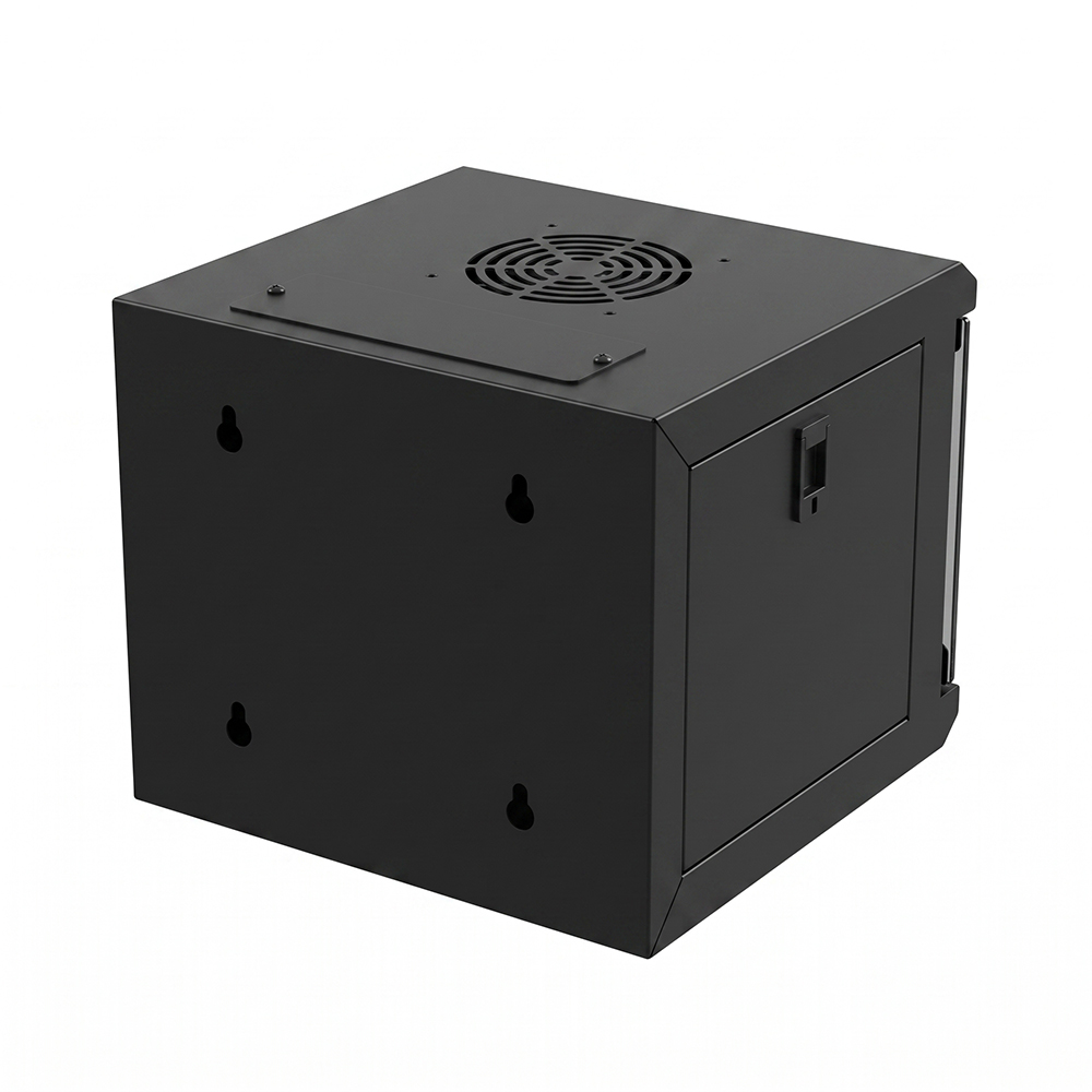Gabinete de rede para montagem em parede de 10 polegadas - gabinete de rack de mini servidor SOHO compacto com porta de vidro temperado e painéis laterais removíveis (RAL9005 preto)