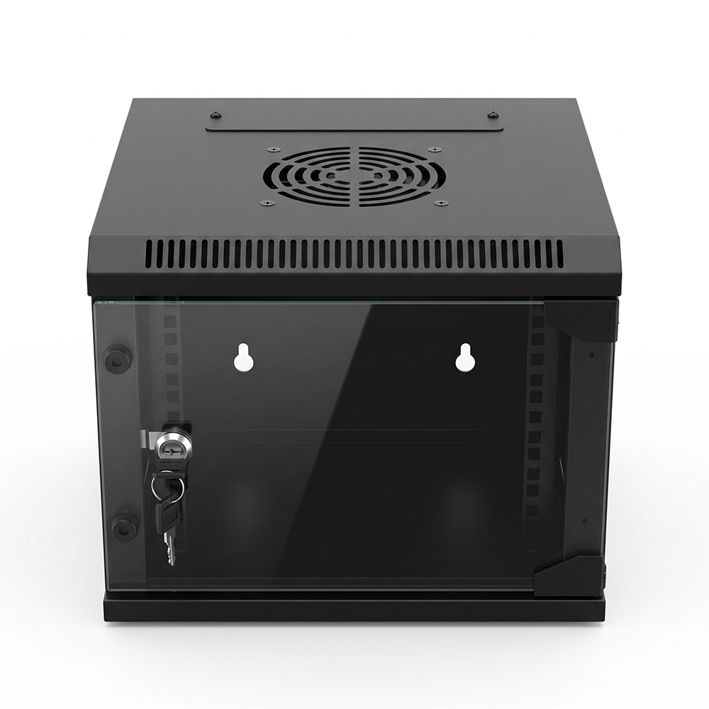 Gabinete de rede para montagem em parede de 10 polegadas - gabinete de rack de mini servidor SOHO compacto com porta de vidro temperado e painéis laterais removíveis (RAL9005 preto)