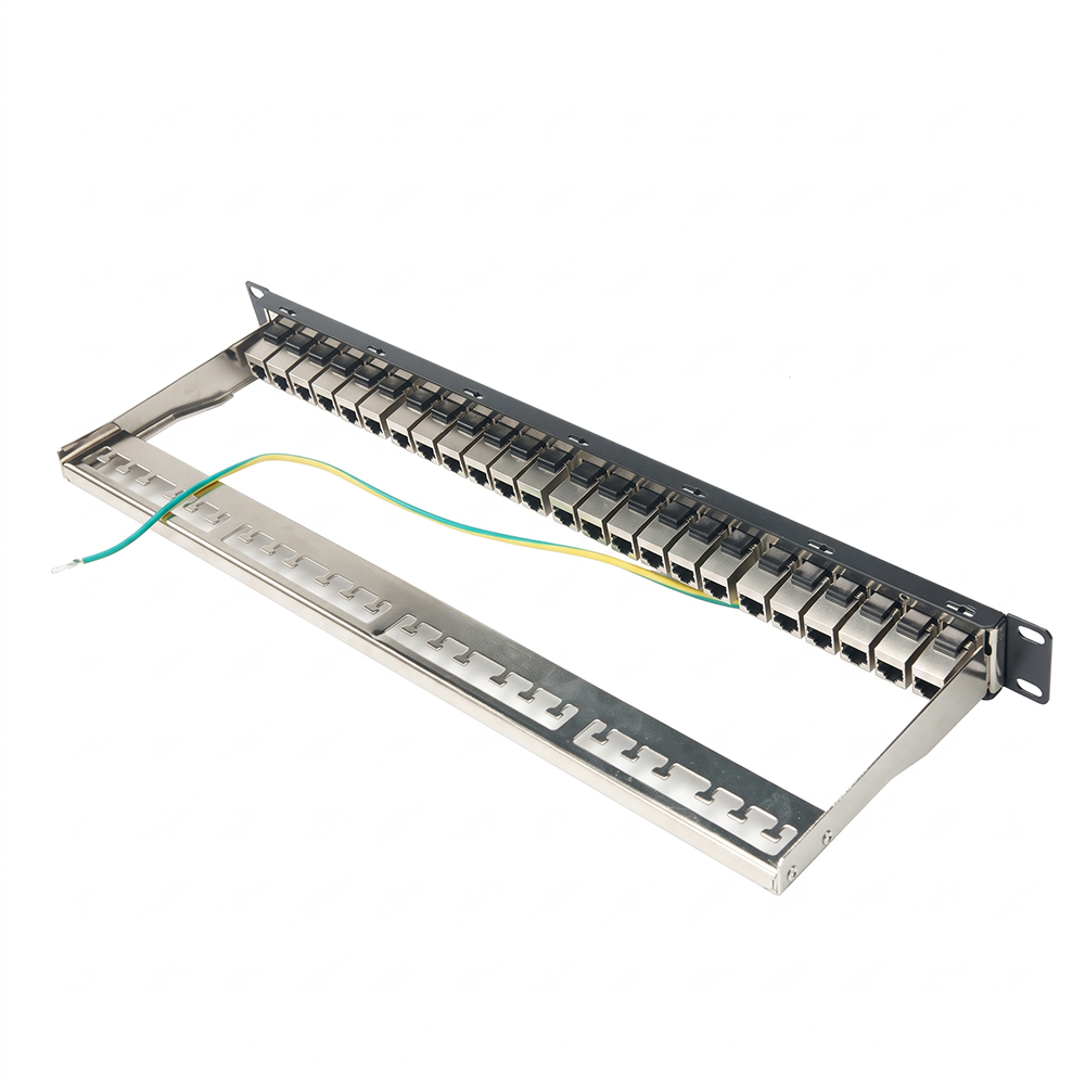 Painel de patch de alimentação STP Cat6A 1U de 24 portas | Painel de acoplador em linha RJ45 blindado de 19' - WebiT